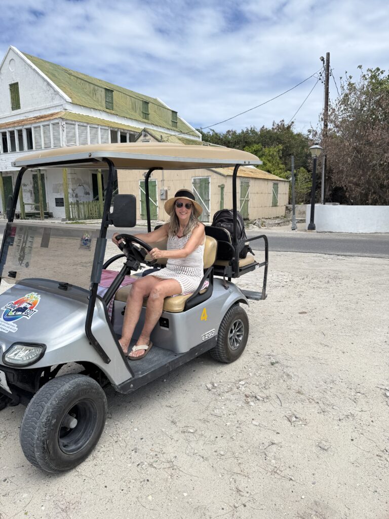 The best way to get around Ground Turk is by golf cart