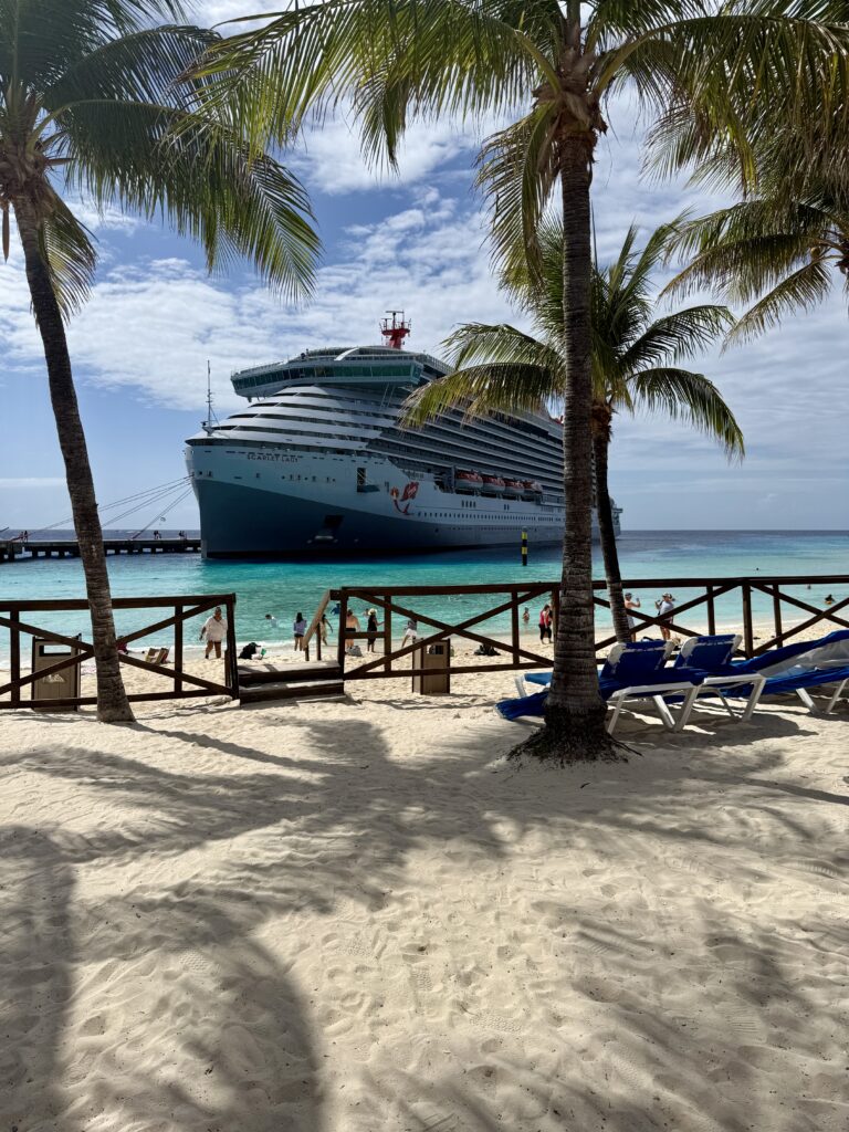 Virgin Voyages Scarlet Lady cruise ship in Bimini